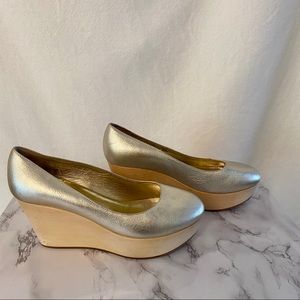 Loeffler Randal Metallic Gold Platform Wedges